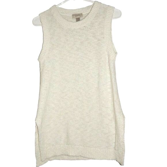 ANN TAYLOR LOFT women's medium white cream knit tunic sleeveless sweater top - Picture 1 of 13